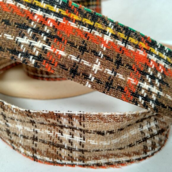 Vintage 1970s Ribbon Spool Pair Scotty Plaid Weather Proof Decorator Woven 1 3/8 - Picture 13 of 16